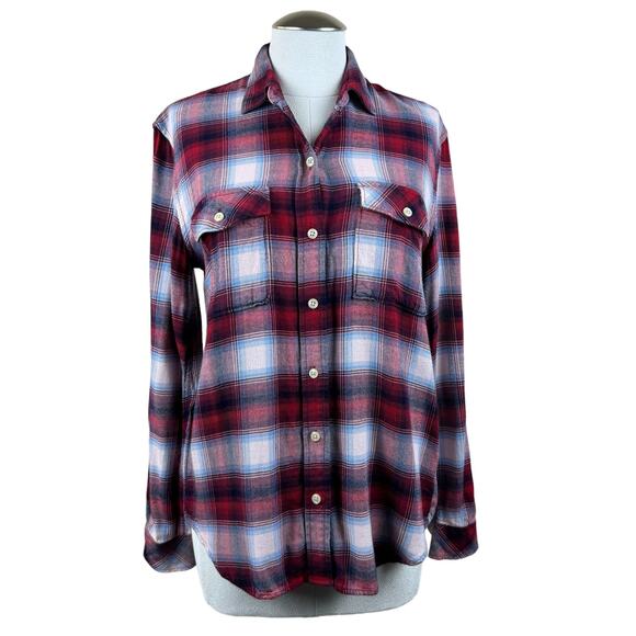 Women Gap + Pendleton Red White Plaid Boyfriend Casual Western Button Up Shirt S - Picture 1 of 10